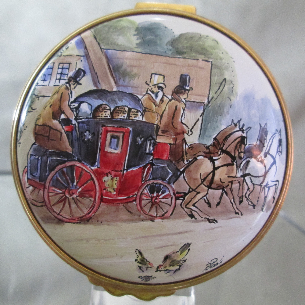 Kingsley Enamel Trinket Box COACH & HORSES Signed